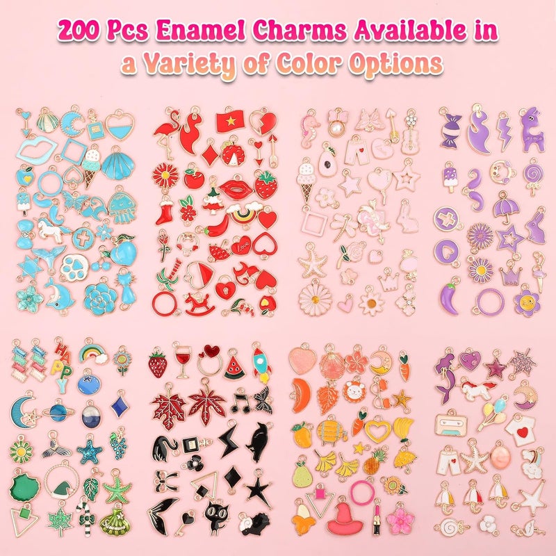 Acejoz 200Pcs Charms for Jewelry Making, Assorted Wholesale Mixed Bulk Metal Earring Bangle Charms for DIY Necklace Bracelet Jewelry Making and Crafting (Enamel Color) - Image 2